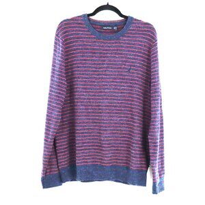 Nautica Striped Sweater Mens L Red Fisherman Core Classic Clean Weekend Casual